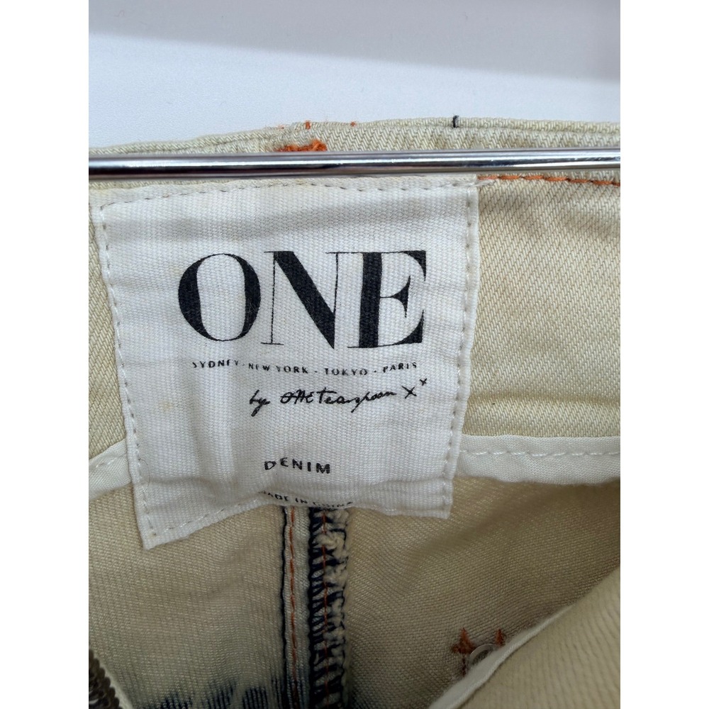 One Teaspoon Cream Tie Dye Flare Jeans Bell Bottom Raw 22 Indigo Boho Festival - Picture 6 of 15